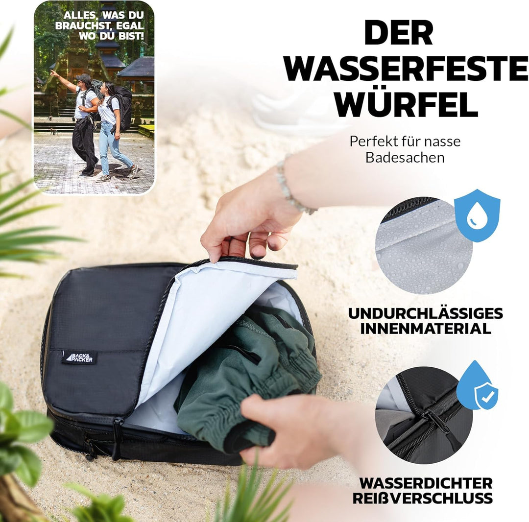 BACK&amp;PACKER® Packing Cubes mit Kompression 4-teilig - Packtaschen Set aus recyceltem Material - Leic