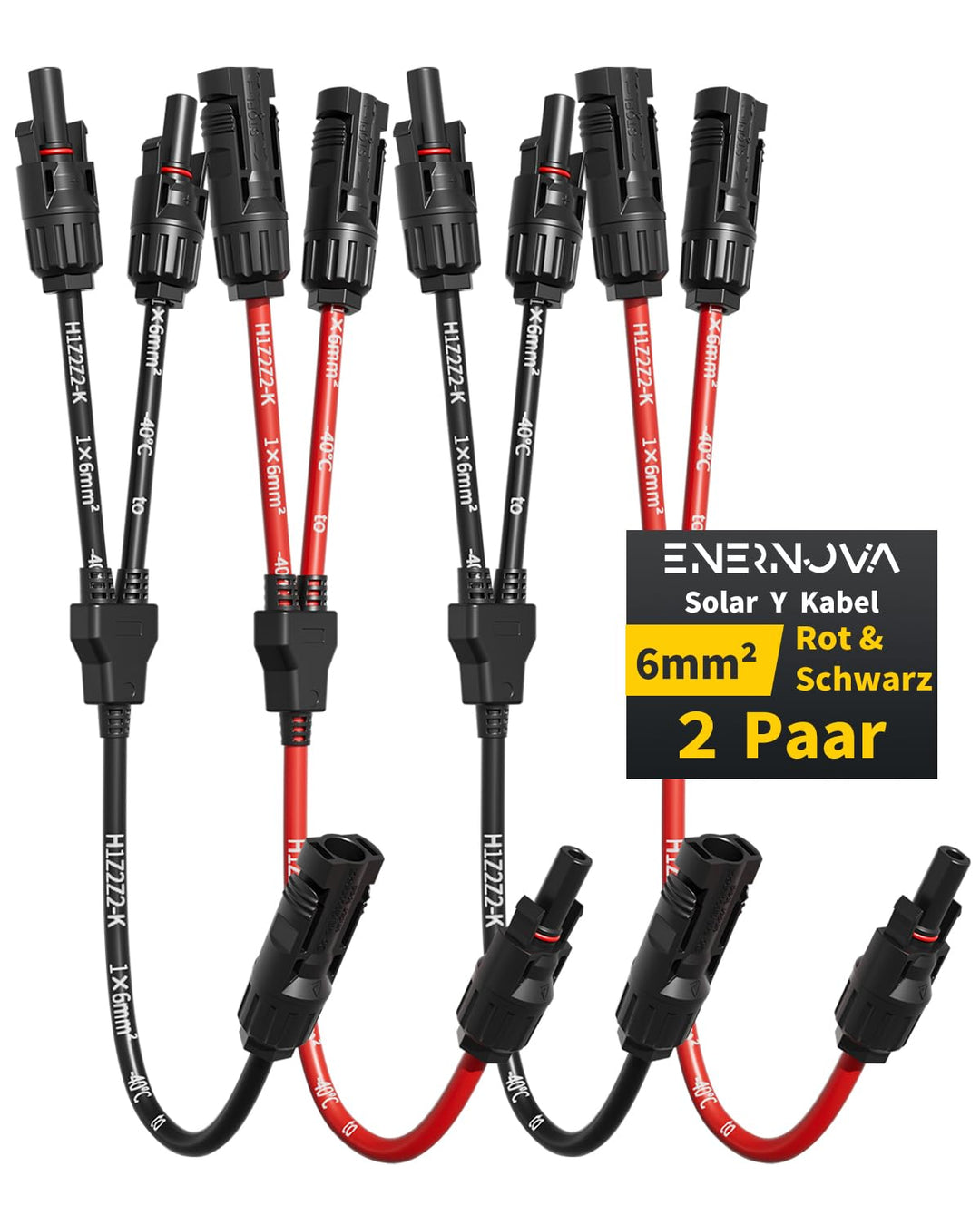 enernova 6 mm² Solarkabel Y Verteiler, 1Y2 Y Stecker Solar Paar, 10AWG Solar Y Kabel (M/MF und F/FM)
