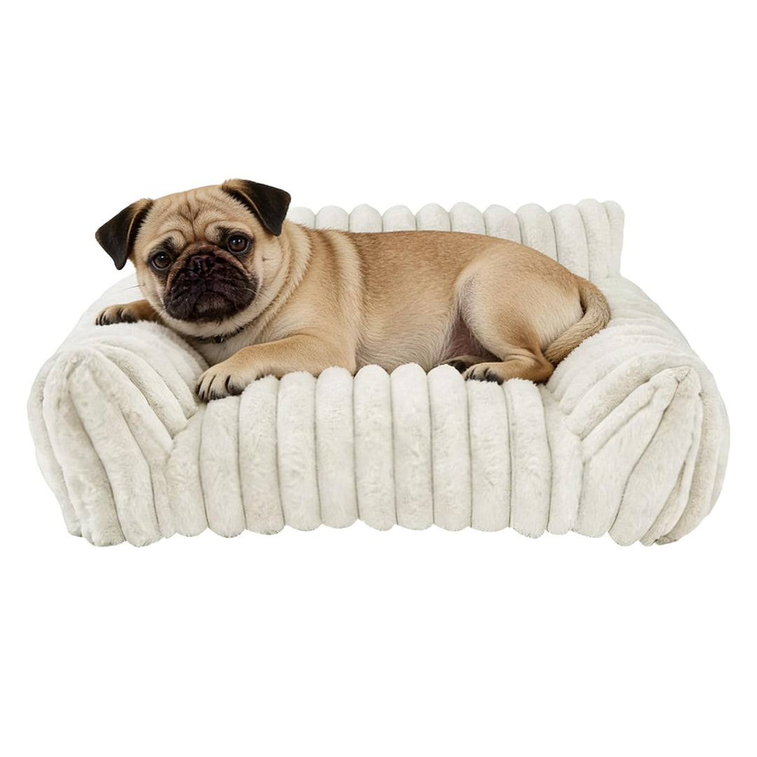 Dreiseitiges Haustiersofa, Kaninchenfell, 60 cm, waschbar, weiss | Herausnehmbares Innenkissen, abne