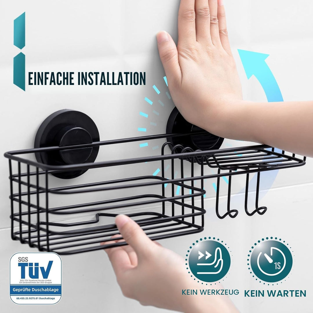 TAILI Rostfrei Duschregal Ohne Bohren, Dusche Caddy Saugnapf mit Haken & Seifenhalter, Badezimmer Du