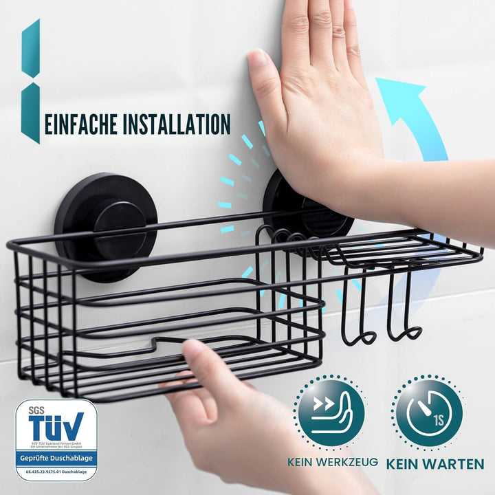 TAILI Rostfrei Duschregal Ohne Bohren, Dusche Caddy Saugnapf mit Haken & Seifenhalter, Badezimmer Du