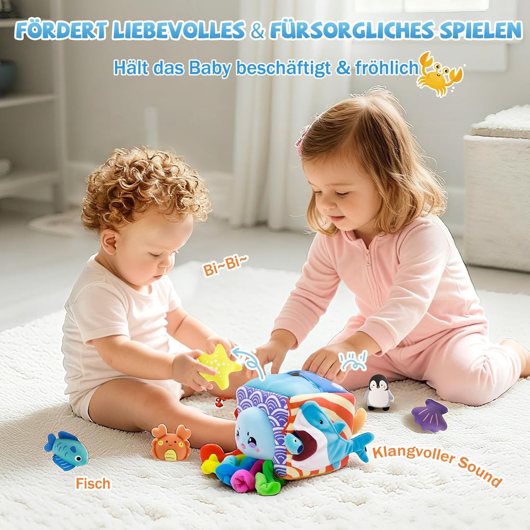 SAIMAND Baby Spielzeug 6-12 Monate – Überraschungs-Entwicklungsbox mit Meerestieren, Rassel & Spiege