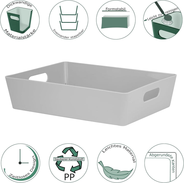 6x Ordnungsboxen - 8 cm hoch - GRAU - 35x26x8cm - 6 Liter - DINA4 - Ordnungskorb - Schubladenorganiz