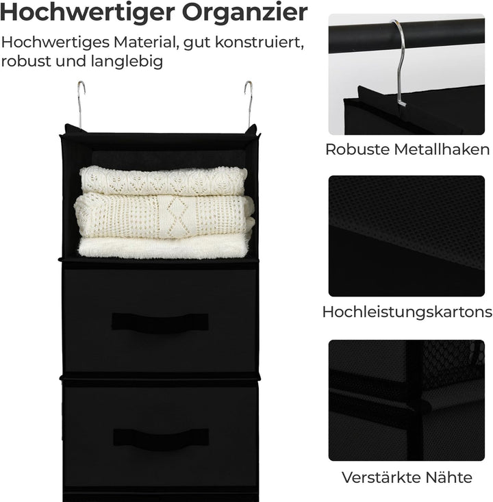 GRANNY SAYS Kleiderschrank Organizer Hängend, 1 Stück Hängeorganizer mit Schubladen, Schwarz Hängeau