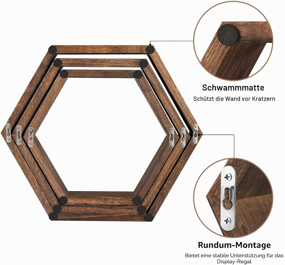 Sechseckige schwebende Regale 6er Set Bauernhaus Waben Wandaufbewahrung Regal Holz Display Sechsecki