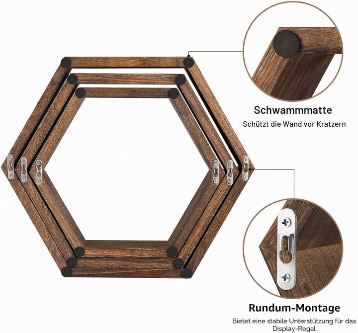 Sechseckige schwebende Regale 6er Set Bauernhaus Waben Wandaufbewahrung Regal Holz Display Sechsecki