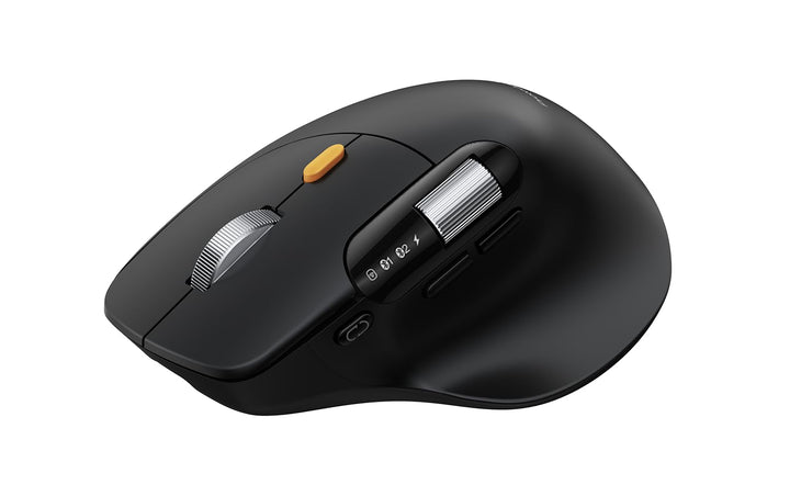 ProtoArc EM25 Ergonomische Maus mit Schnelles Scrollen, 2.4G Kabellos + 2*Bluetooth Wiederaufladbare