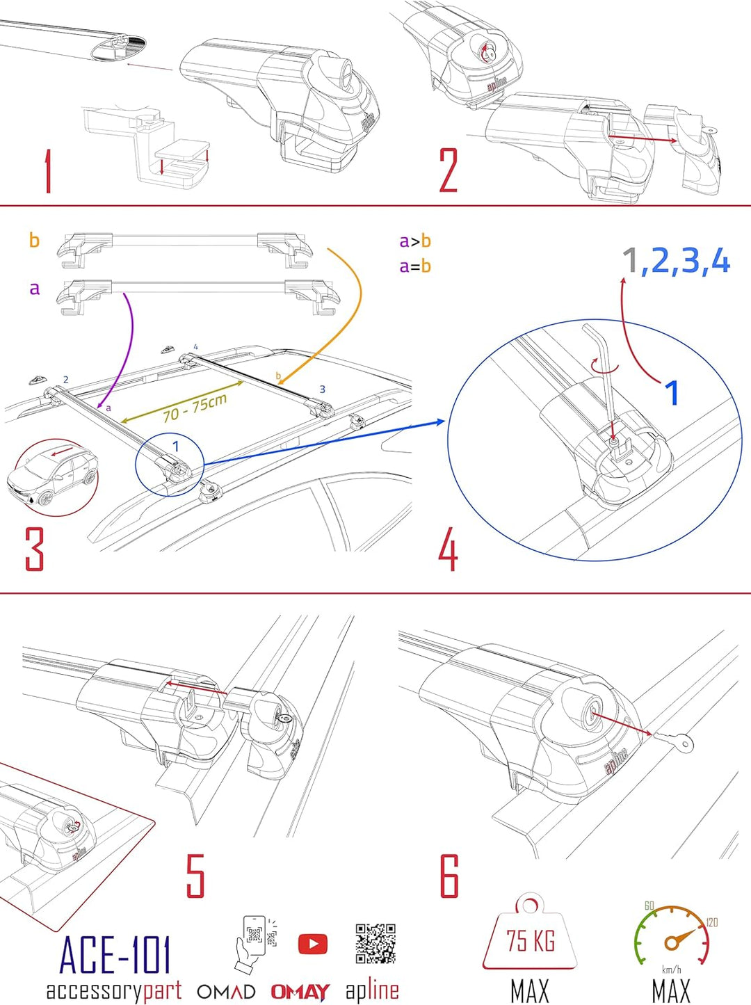 acpar Kompatibel mit Dacia Jogger 2021-2023 Relingträger ACE-1 Dachträger Gepackträger SCHWARZ