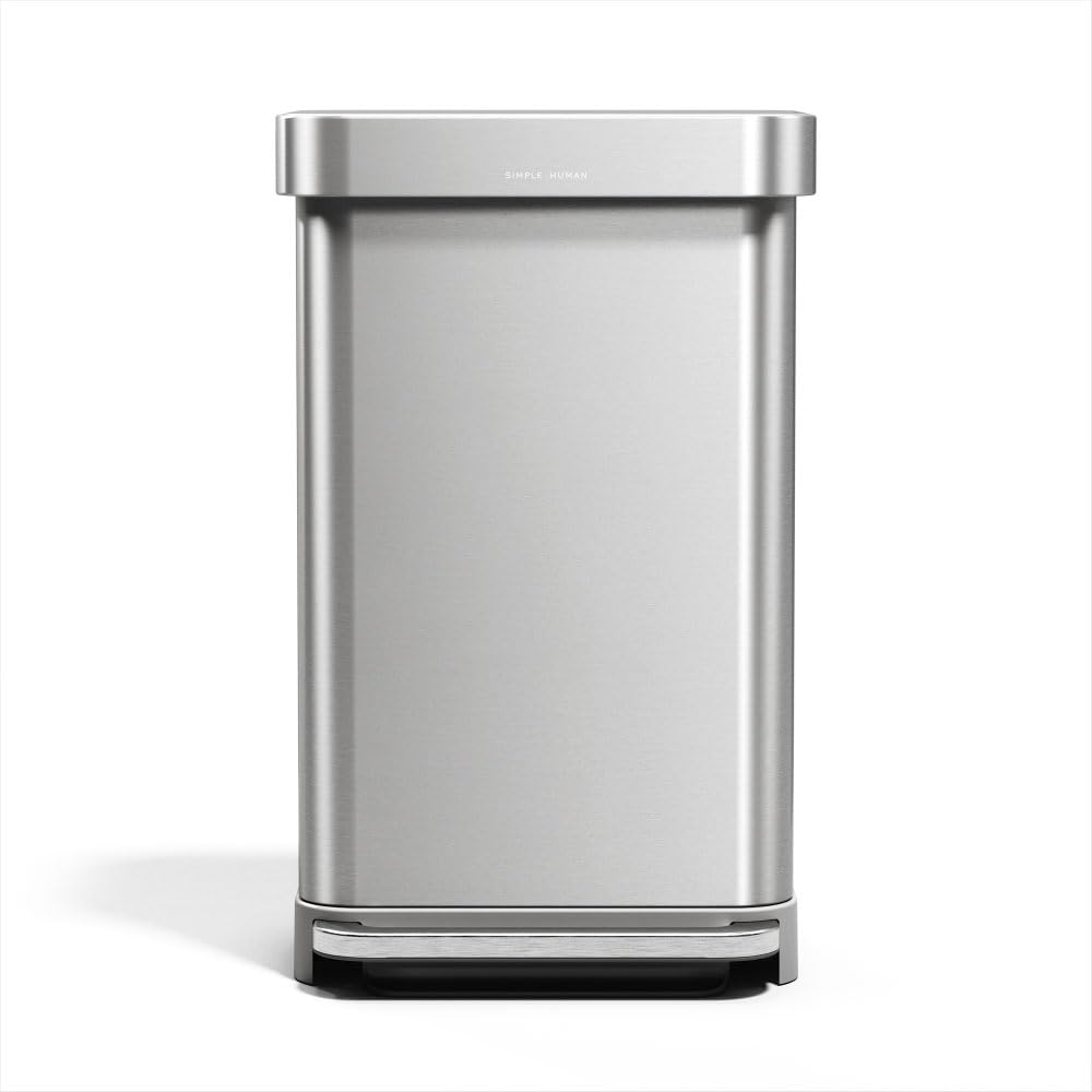 simplehuman CW2080 45 Liter, rechteckiger Treteimer mit Beutelfach, Mülleimer Küche, gebürsteter Ed