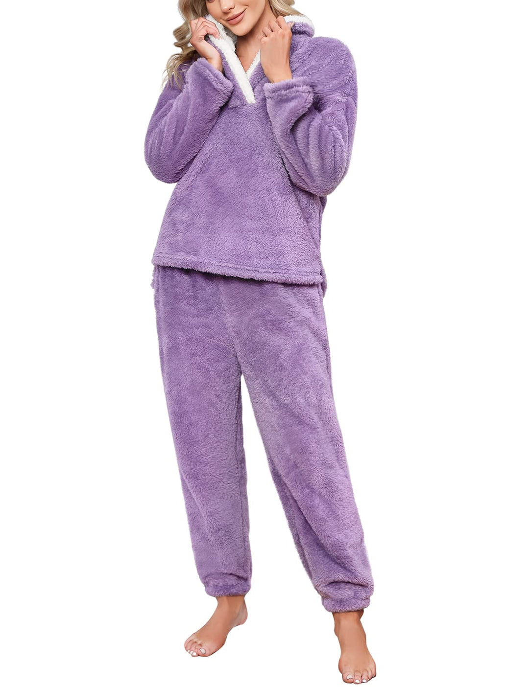 RITOSTA Schlafanzug Damen Winter Thermo Pyjama Lang Fleece Hausanzug Kuschelig Warm Pyjama Set Flaus
