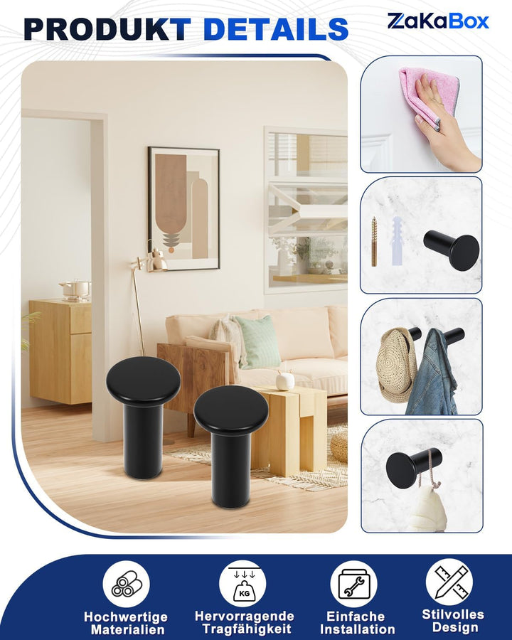 7 schwarz Garderobenhaken,Kleiderhaken Wand Garderobe,Universell als Handtuchhalter, Kleiderhaken,Ru