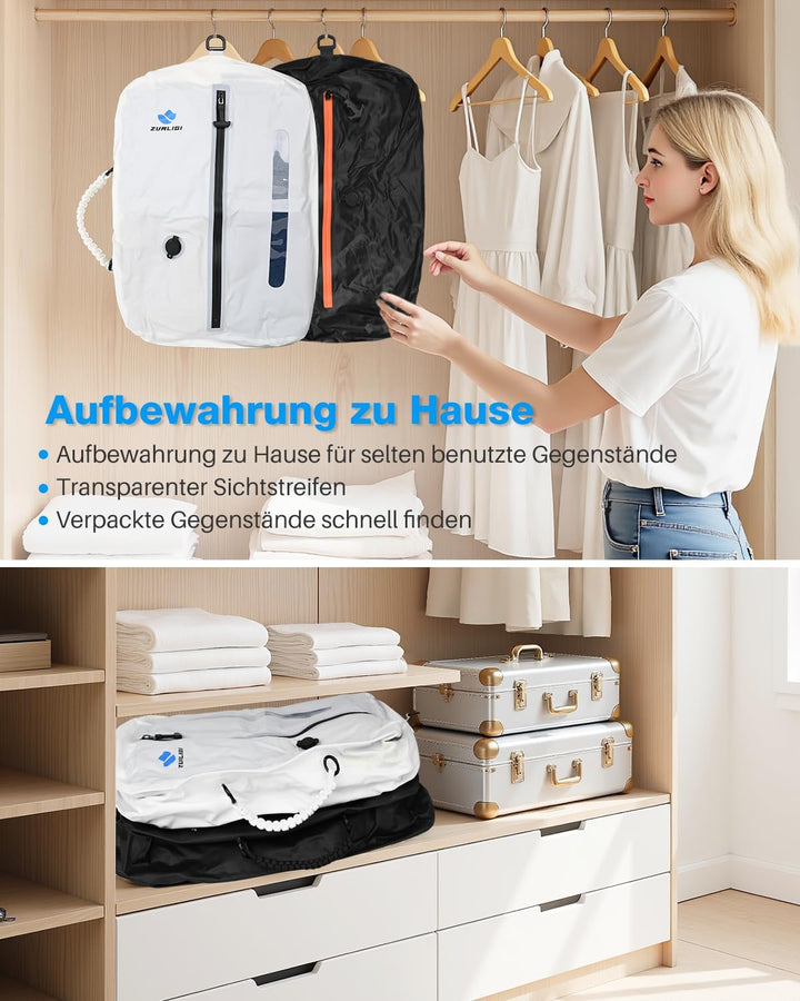 Zurligi Vakuumbeutel Reise Set mit Pumpe, wiederverwendbar, reissfestes Nylon, wasserdichter Vakuum-