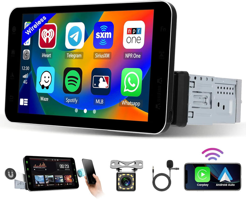 Hikity 1 Din Autoradio mit 9 Zoll Bildschirm, Touchscreen Car Radio mit Wireless CarPlay Android Aut