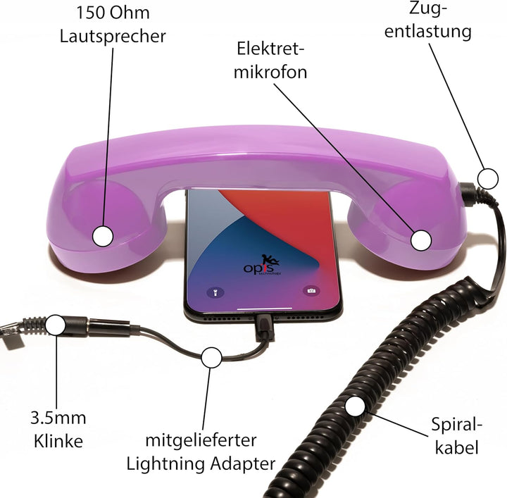 Retro Handyhörer für Apple iPhones mit Lightning (passender Adapter mit inbegriffen) in der Form ein