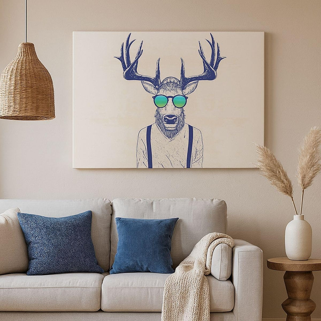 Bilder auf Leinwand Hirsch Abstraktion Leinwandbild mit Rahmen 70x50cm Wandbilder Dekoration Wohnzim