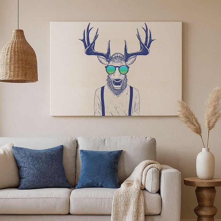 Bilder auf Leinwand 100x70cm Leinwandbild mit Rahmen Hirsch Abstraktion Gross Wanddeko Bild Schlafzi