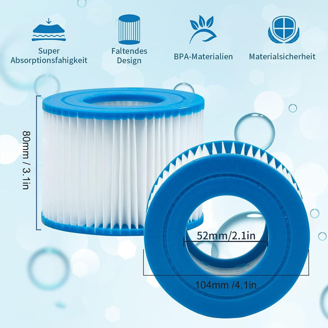 6 Stück Filterkartusche für Pool Typ VI, Filterkartuschen Pool für Bestway Pool Filter für Lay Z Spa