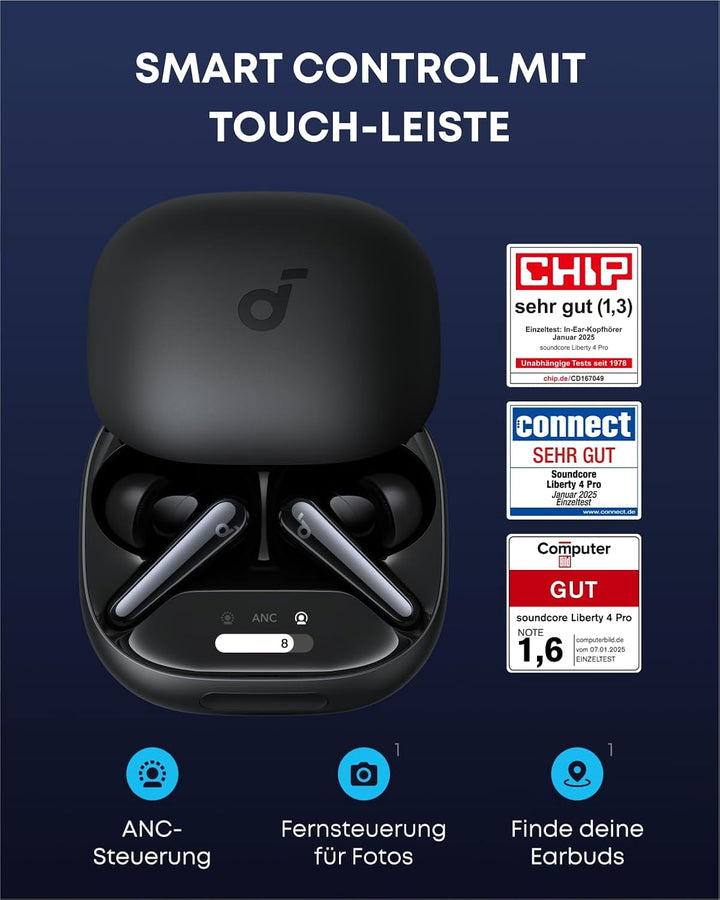 soundcore Liberty 4 Pro von Anker, Kabellose Noise Cancelling Kopfhörer, Earbuds mit 7 Sensoren, ANC
