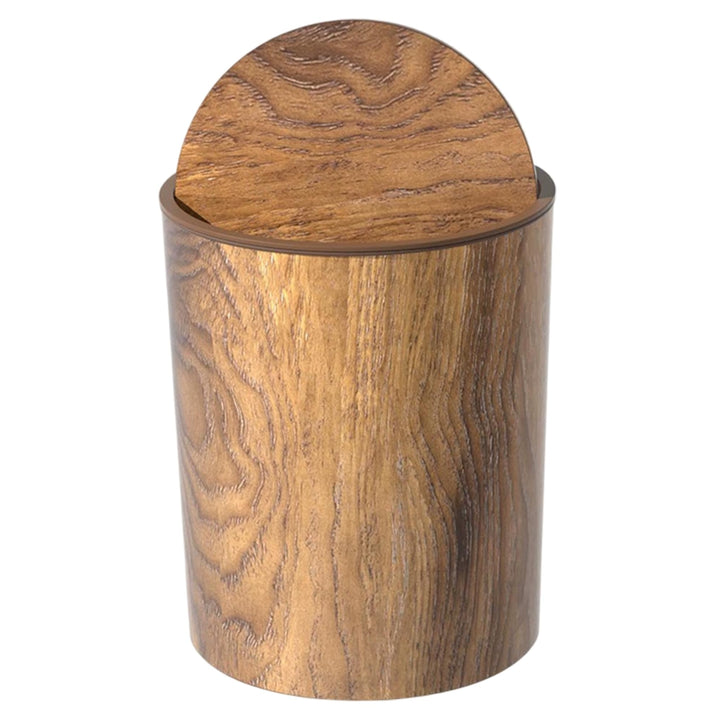 Mülleimer mit Deckel | Retro-Mülleimer, Holzmaserung, mit Schwingdeckel, runder, wiederverwendbarer