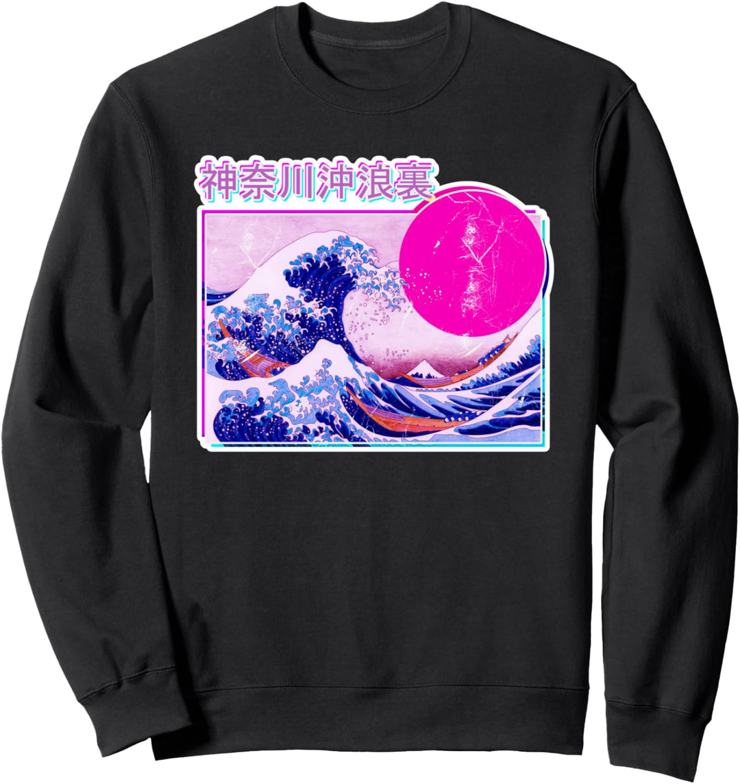 The Great Wave off Kanagawa by Hokusai. Vaporwave Concept Sweatshirt