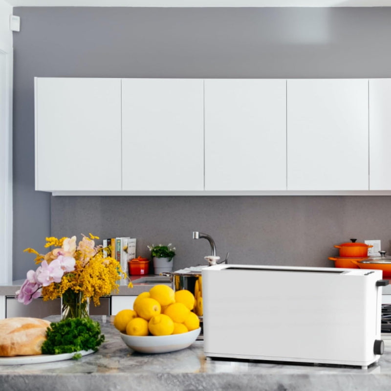 Firefox AB900 Toaster, Weiss, langer Schlitz für 2 Scheiben, 900 W, Auftaufunktion, Krümelschublade