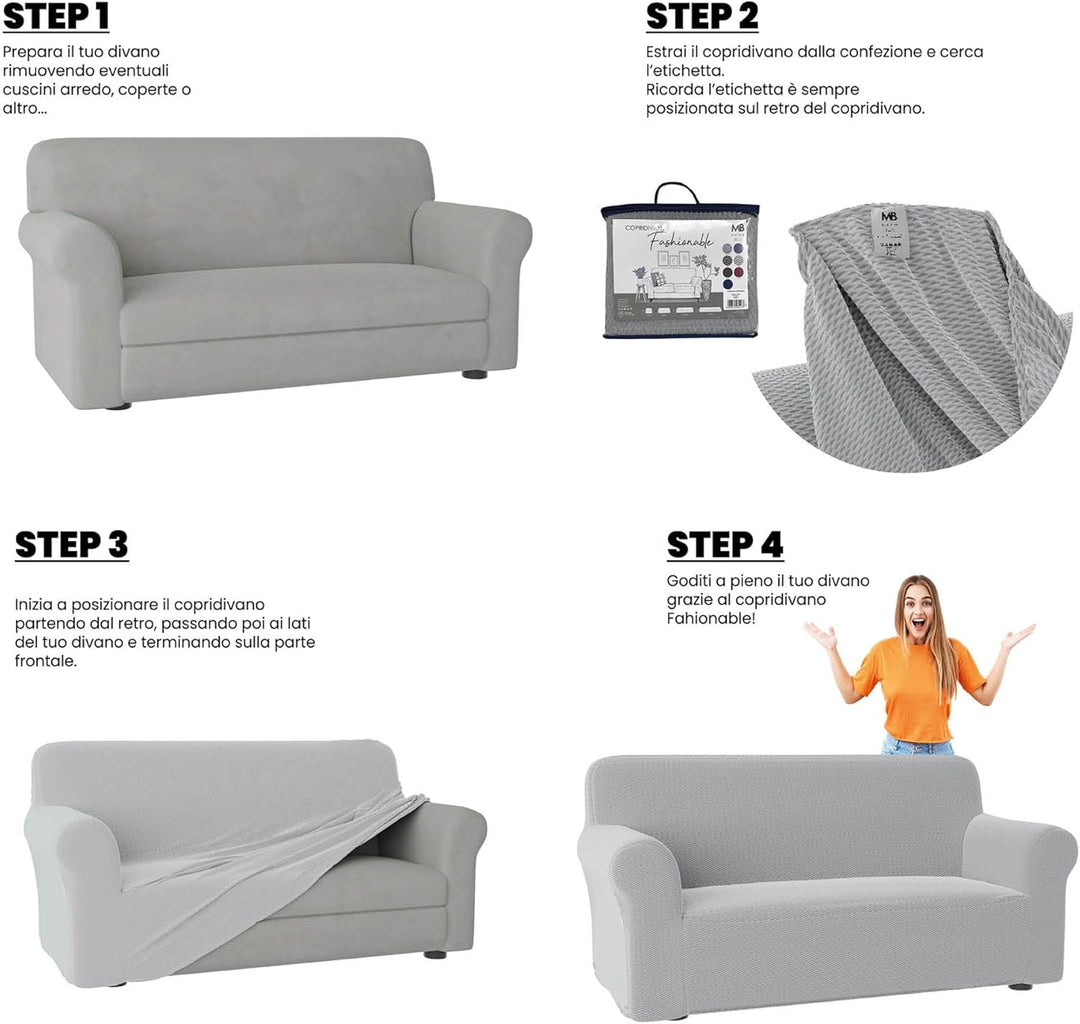 Sogni e capricci CD-FASH-GRIGIO CHIARO-4P “Fashionable” Sofa Abdeckung, Hell grau, 4 Plätze Hell Gra