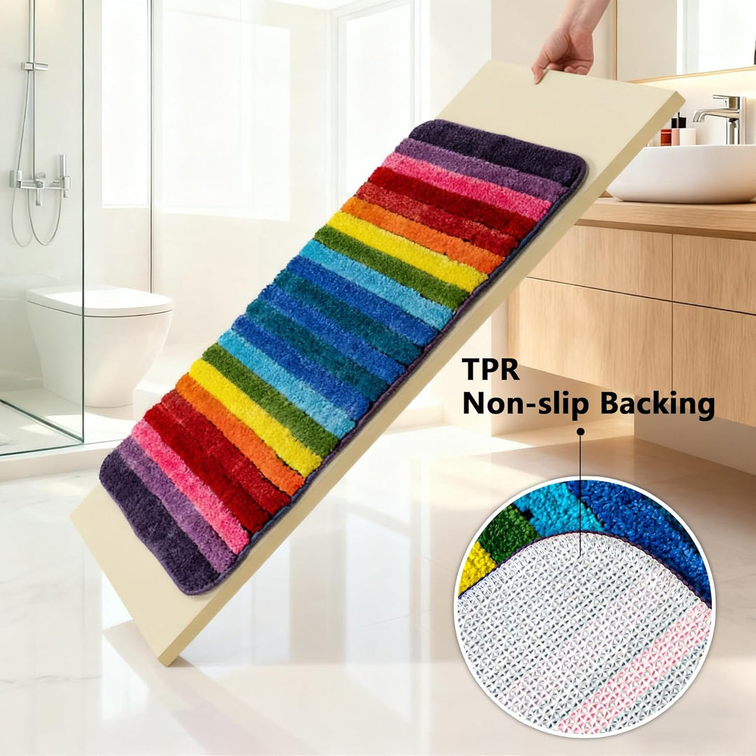 NIENLCIP Regenbogen-Badematte, Bunte Badezimmerteppiche, superweich und saugfähig, Mikrofaser-Plüsch