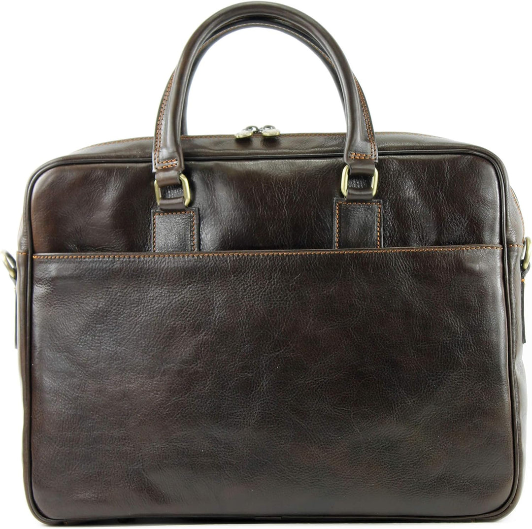 modamoda de - A004 - ital. Business Laptop Reise Tasche Leder Dunkelbraun, Dunkelbraun