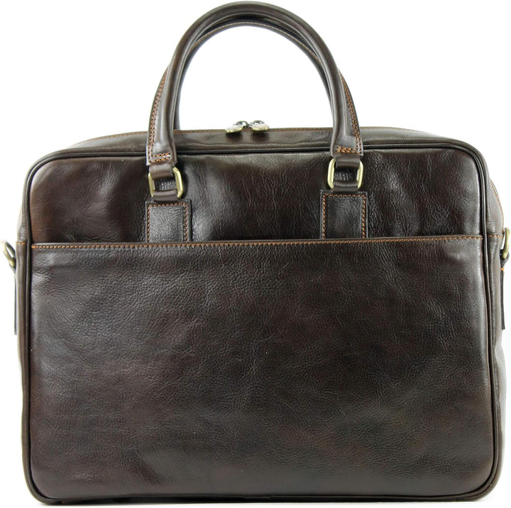 modamoda de - A004 - ital. Business Laptop Reise Tasche Leder Dunkelbraun, Dunkelbraun