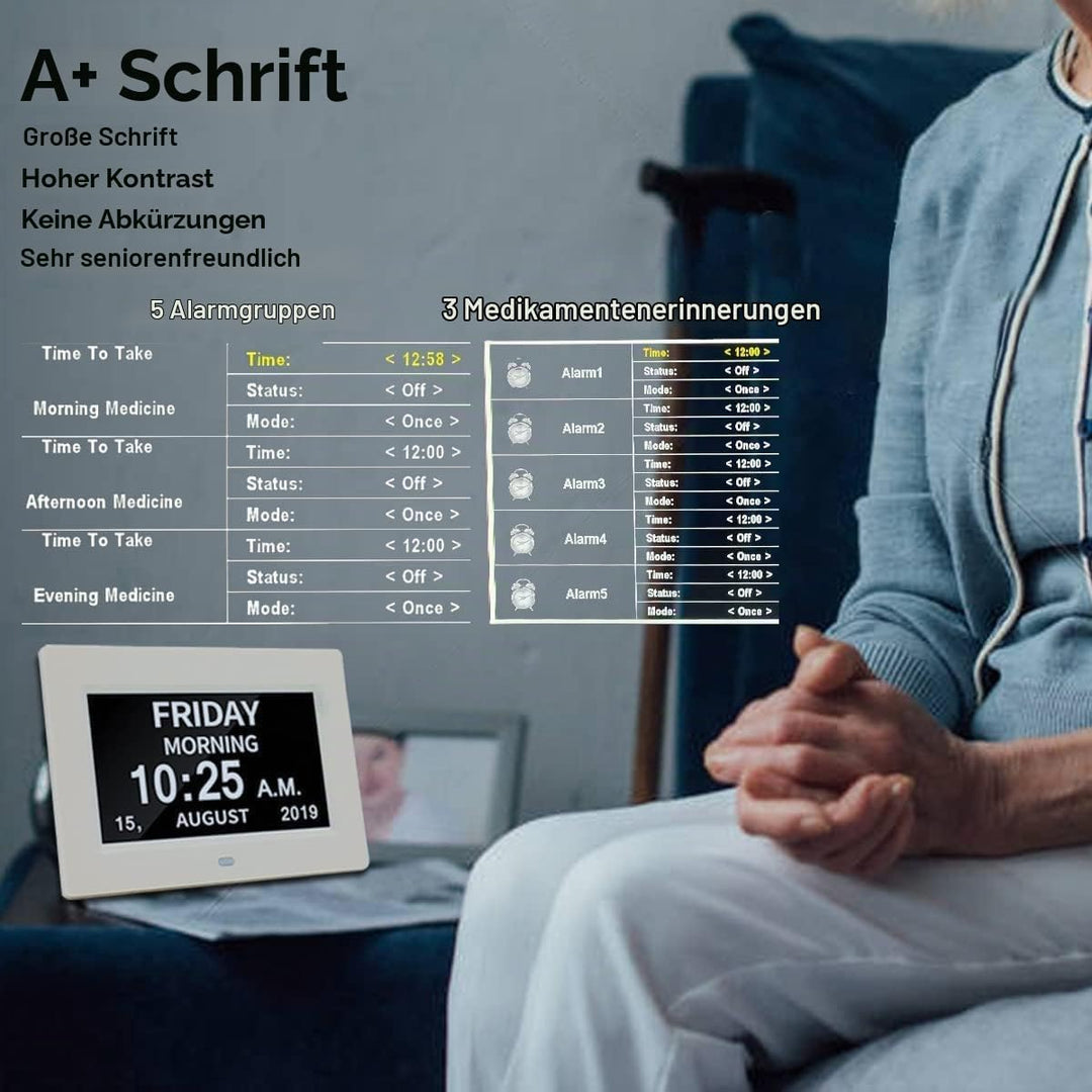 7 Zoll Wecker Digital mit Automatische Helligkeitsanpassung, Leiser LCD-Display-Wecker mit Luftfeuch