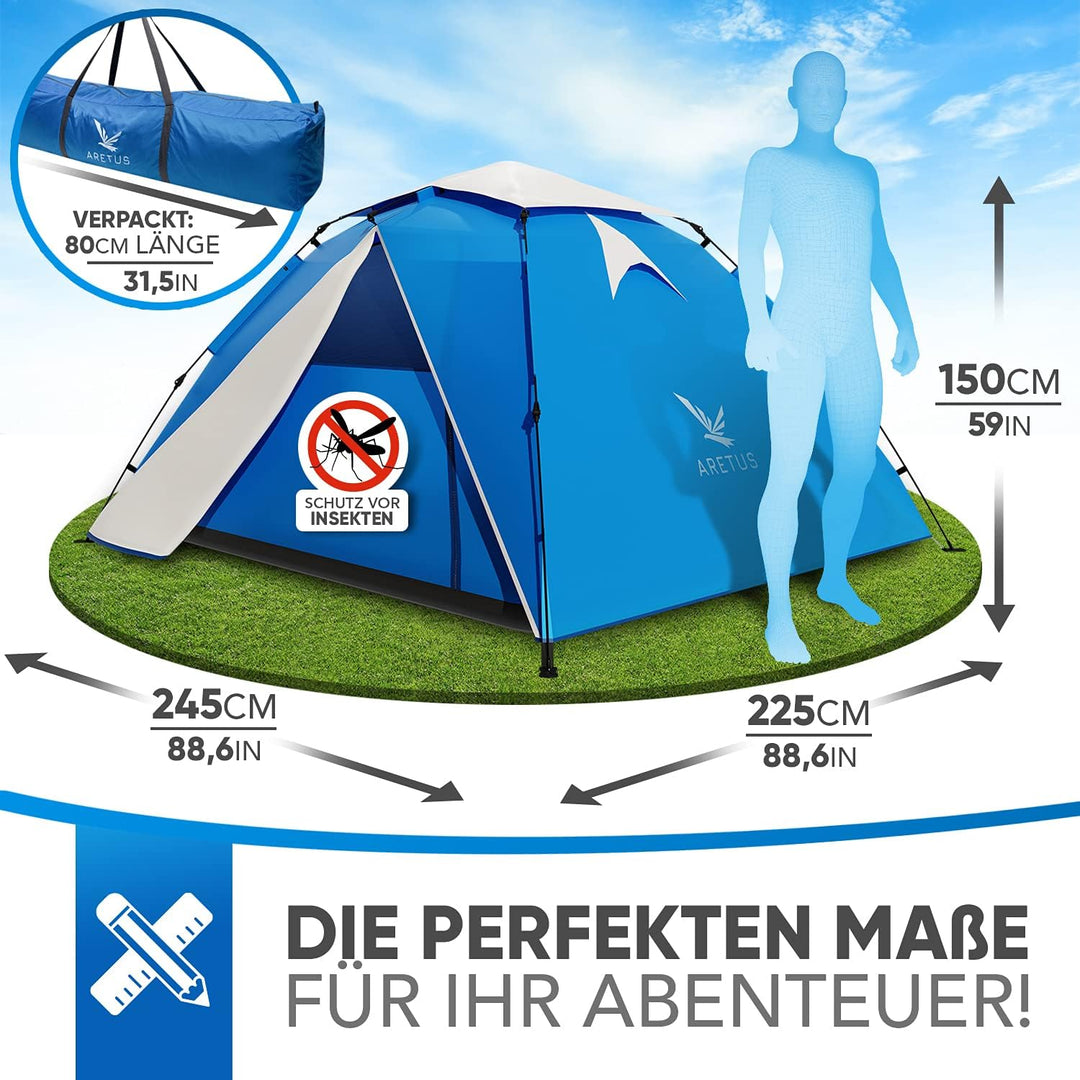 Aretus Wurfzelt - extra wasserdicht &amp; stabil, schneller Auf &amp; Abbau in 45 Sekunden | Wurfzelt 2 Pers