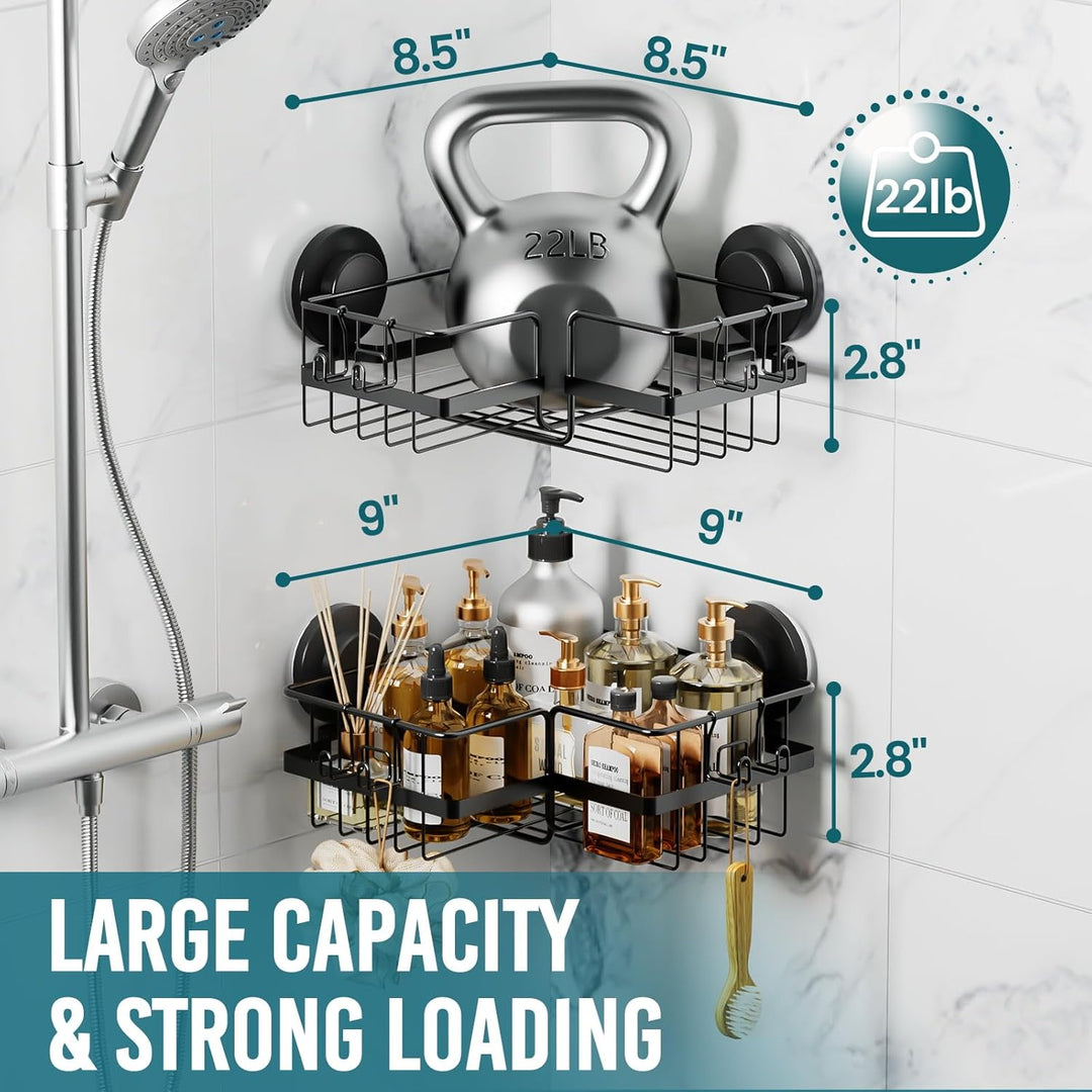 TAILI Duschablage Ohne Bohren,Einstellbar Ecke Dusche Caddy Saugnapf 2er Set Dusche Zubehör mit Hake