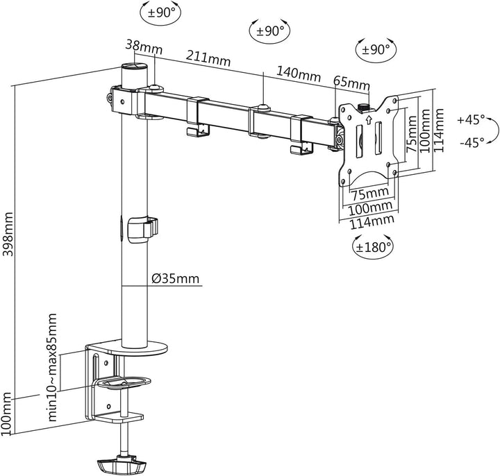Maclean MC-883 1-Fach Monitorhalterung Tischhalterung 17-32" Zoll Schwenkbar Neigbar Höhenverstellba
