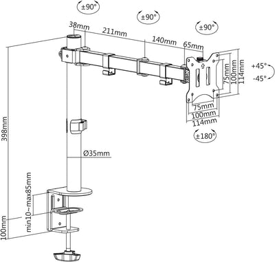 Maclean MC-883 1-Fach Monitorhalterung Tischhalterung 17-32" Zoll Schwenkbar Neigbar Höhenverstellba