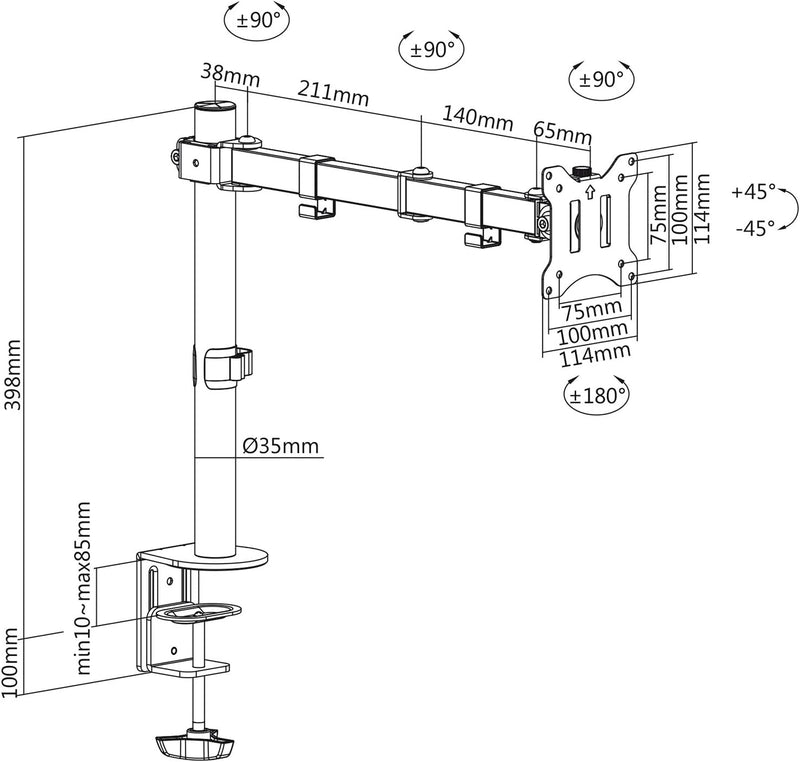 Maclean MC-883 1-Fach Monitorhalterung Tischhalterung 17-32" Zoll Schwenkbar Neigbar Höhenverstellba