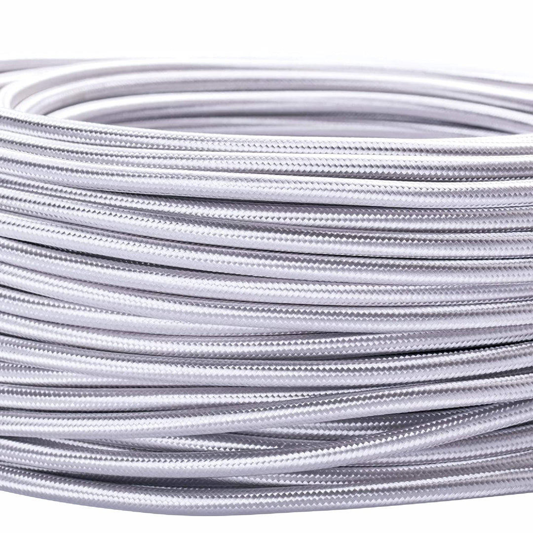 Textilkabel für Lampen, 5 m Silber, 3-adrig, (3x 0,75 mm²) - Kunststoff Stromkabel mit Erdleiter, Te