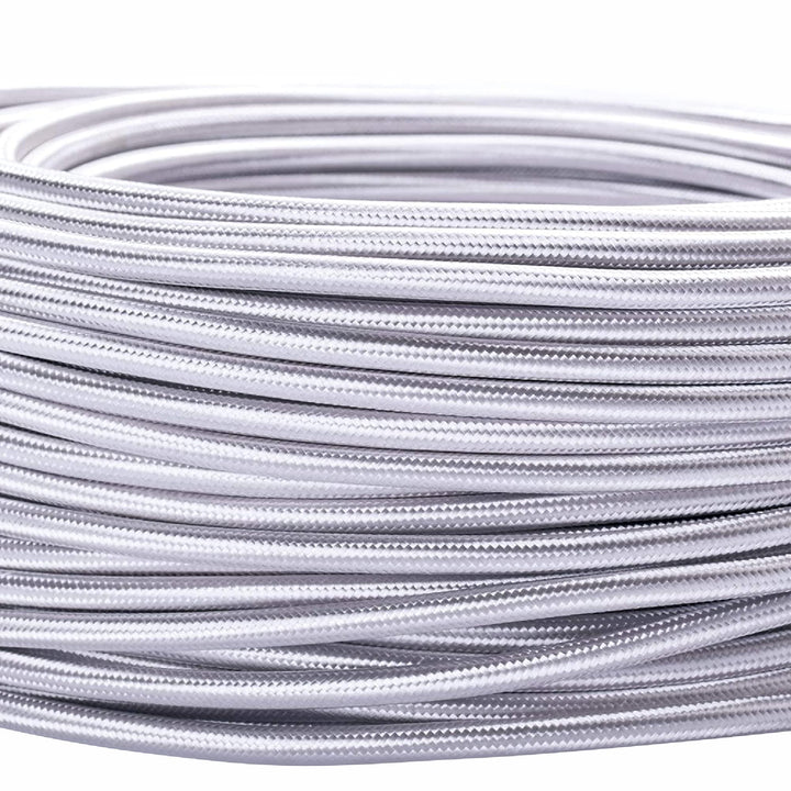 Textilkabel für Lampen, 5 m Silber, 3-adrig, (3x 0,75 mm²) - Kunststoff Stromkabel mit Erdleiter, Te