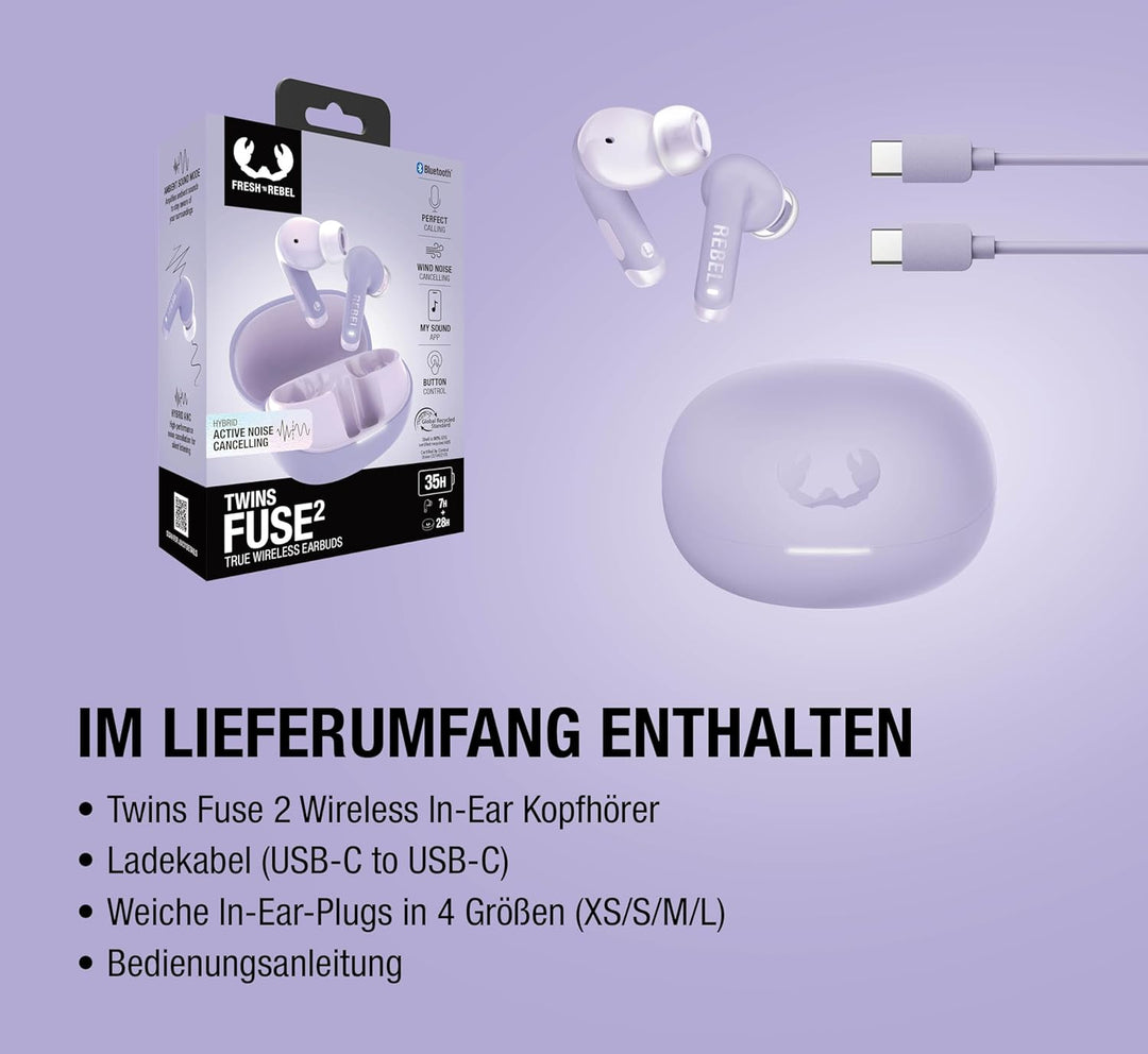 Fresh 'n Rebel Twins Fuse 2 Wireless In-Ear Kopfhörer Noise Cancelling - Klarer Sound - 36h Akku - B