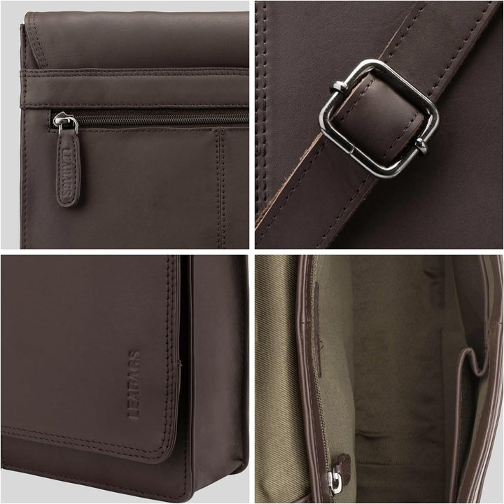 LEABAGS Leder Umhängetasche Herren &amp; Damen I Echtleder Laptoptasche bis 13 Zoll I Messenger Bag mit