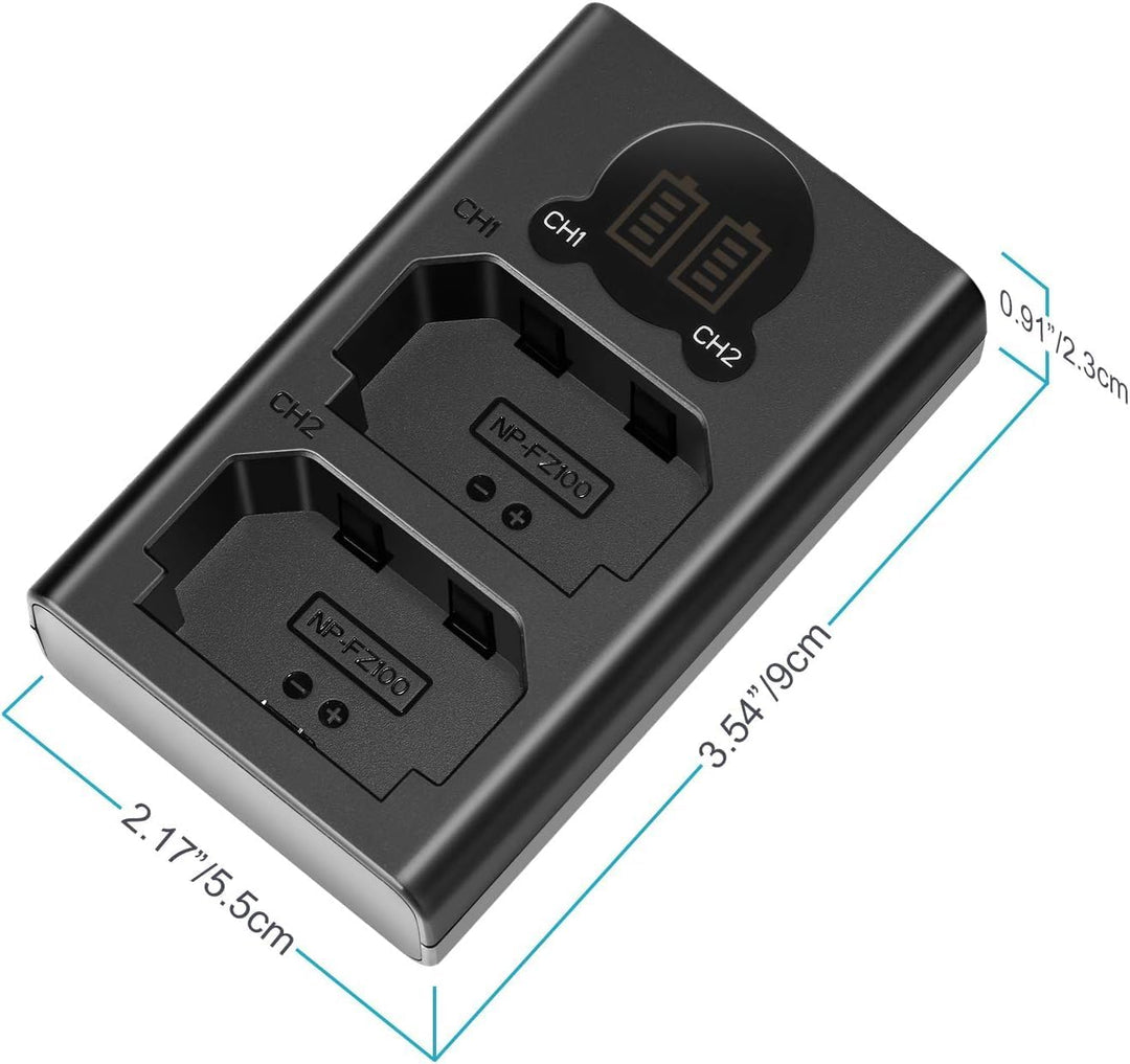 NEEWER NP-FZ100 2280mAh Ersatzakku und Ladegerät mit LCD Bildschirm, 2 Packungen, kompatibel mit Son