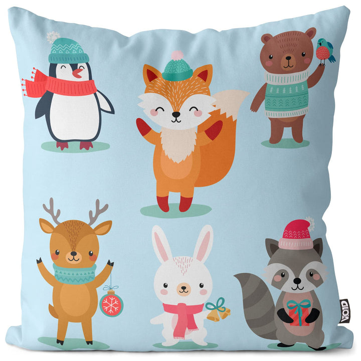 VOID Winter Tierkinder Kissenbezug Kissenhülle Sofakissen Kissen Deko Weihnachten Winter Weihnachtsd