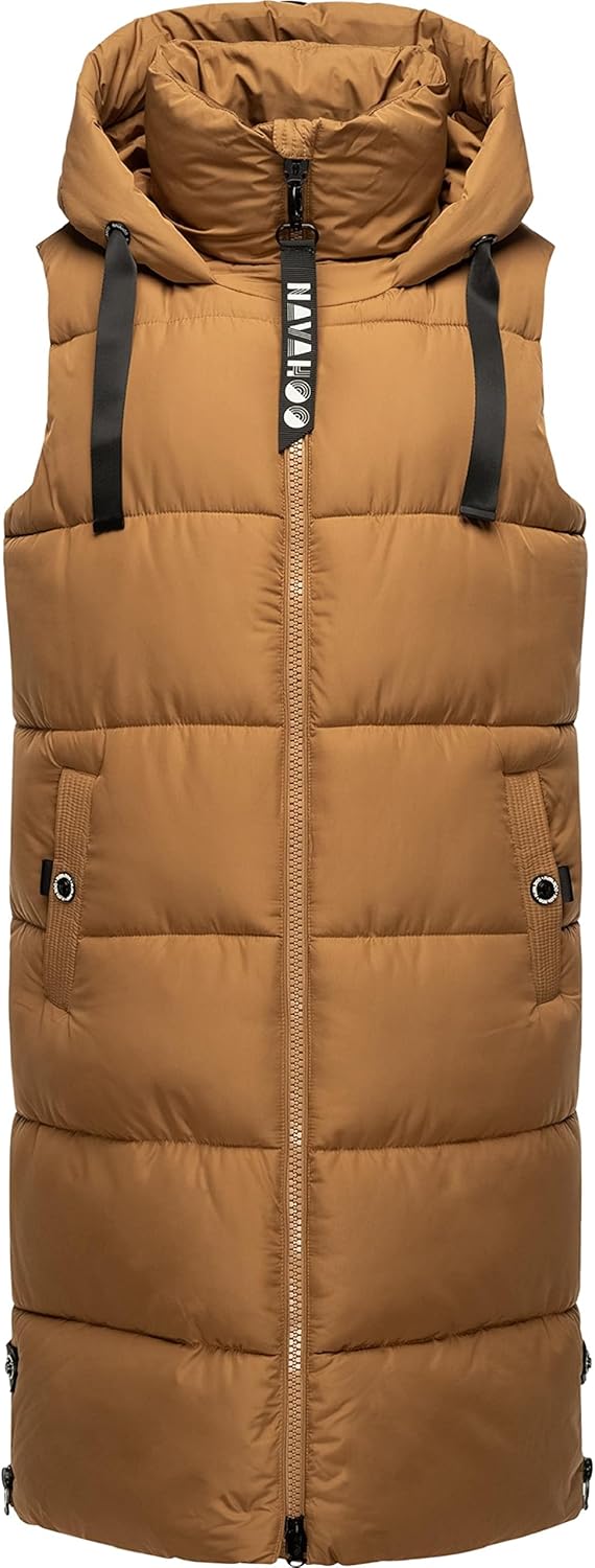 Navahoo Damen ärmellose Lange Outdoorweste warme Winterjacke Schnuffelchen XS-3XL M Camel, M Camel