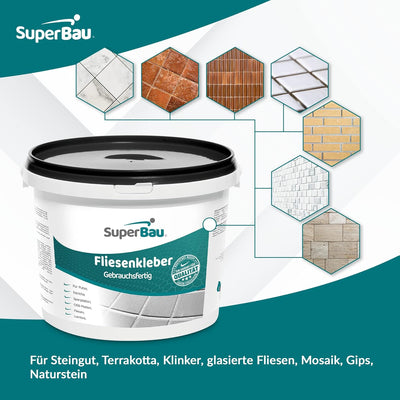 SuperBau Gebrauchsfertiger Kleber - Dispersionskleber für Fliesen - Flexmörtel Weiss für Terrakotta