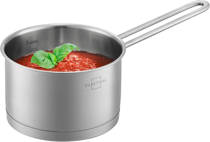SILBERTHAL Stielkasserolle Induktion 16 cm - Edelstahl Kochtopf mit Stiel klein - 2l - Milchtopf - F