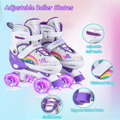 YUDOXN Rollschuhe Mädchen Verstellbar.komfortabl LED Rollerskates für Jugendliche und Anfänger.3 Grö