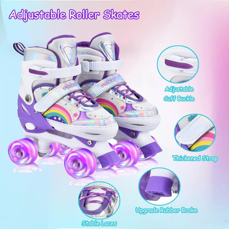 YUDOXN Rollschuhe Mädchen Verstellbar.komfortabl LED Rollerskates für Jugendliche und Anfänger.3 Grö