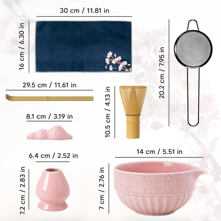 Matcha Set, Keramik Matcha Tee Set Mit Schale, Bambusbesen, Löffel, Sieb, Löffelablage, Besenhalter,