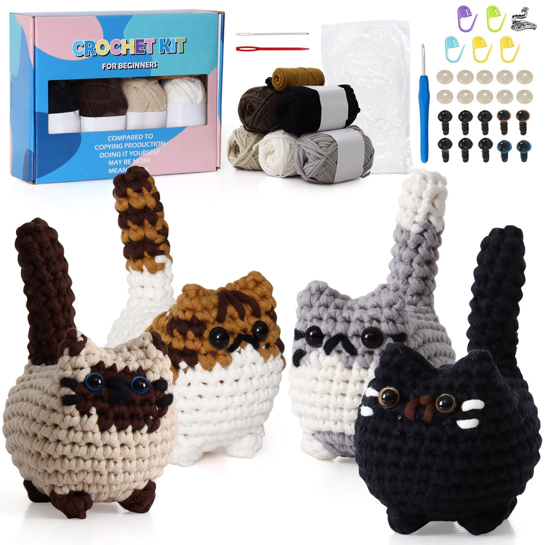 MEIVINES Häkelset für Anfänger Häkelset Tiere Häkeln Katzen Stricken für Anfänger Set Häkeln Kit für