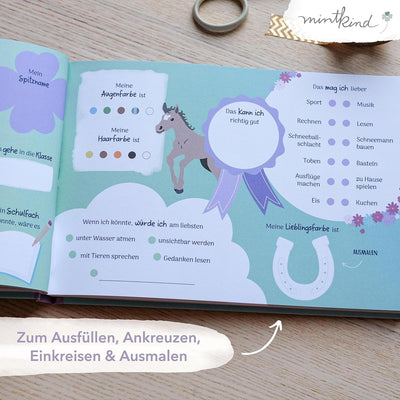 mintkind® „Meine Schulfreunde“ Freundebuch Schule Mädchen und Jungen Pferde Design | Freundschaftsbu