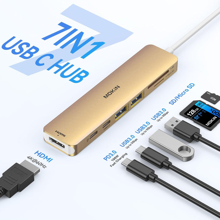 USB C Hub, USB C Multiport Adapter für MacBook Pro/Air, 7 in 1 MacBook Adapter USB C auf HDMI Hub, 2